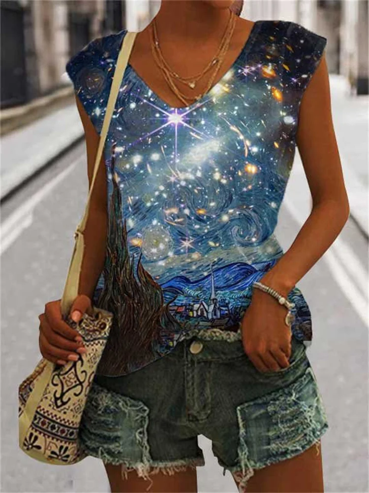 Art Star Print Sleeveless Tank Top