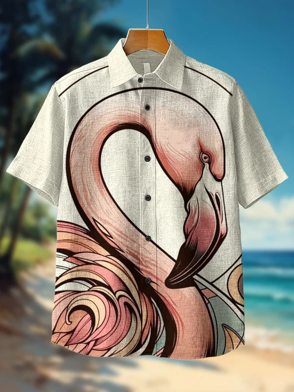 Men's Flamingo Line Geometric Art Print Short Sleeve Shirt