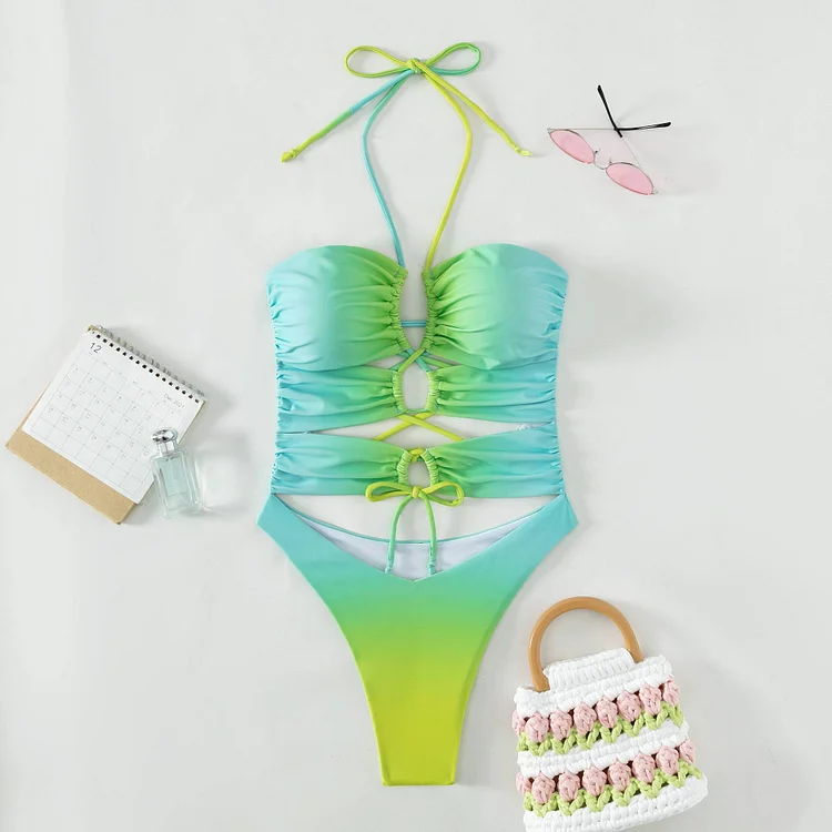Gradient Color Bikini Cutout Swimsuit