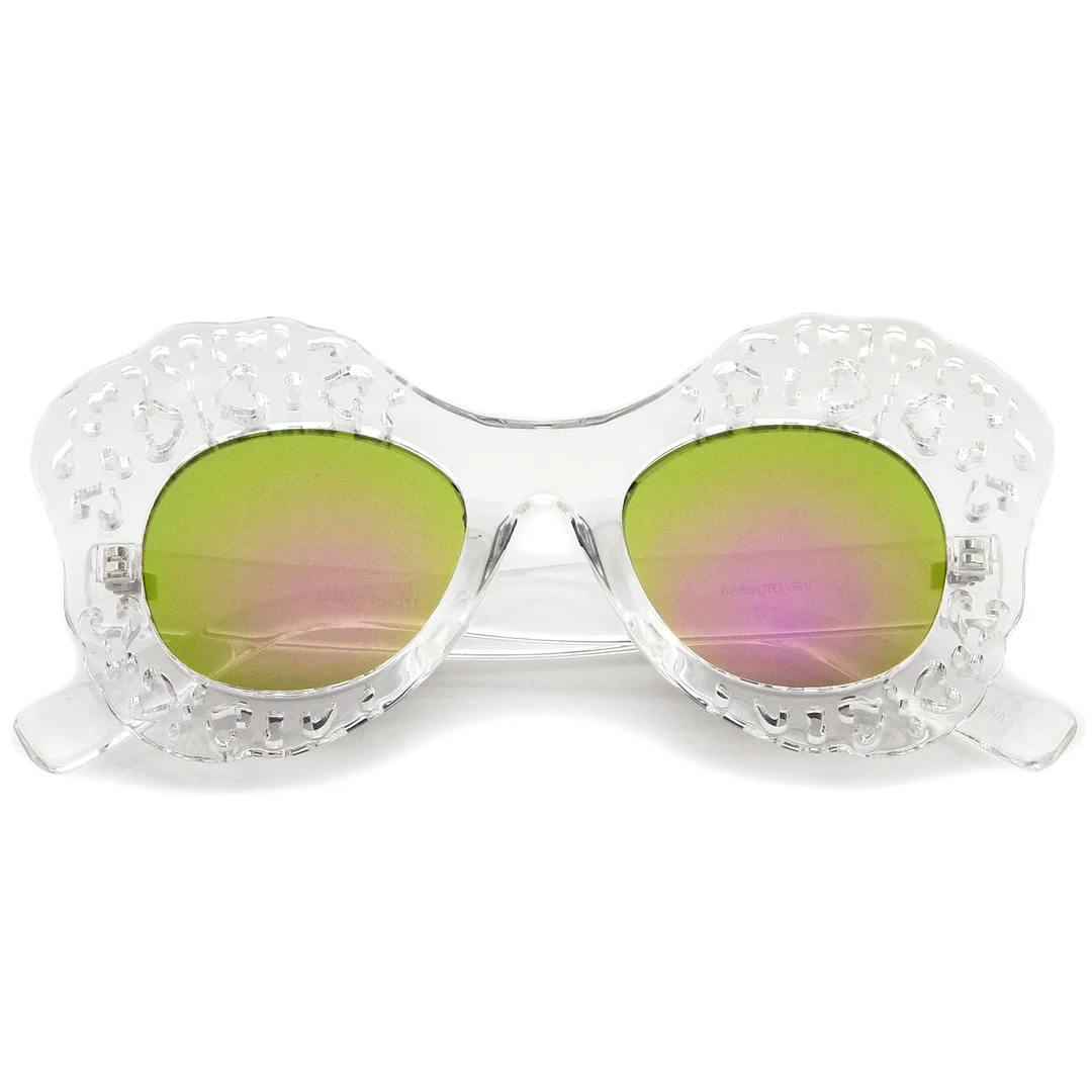 Transparent Cutout Frame Colored Mirror Lens Oversize Butterfly glasses 49mm