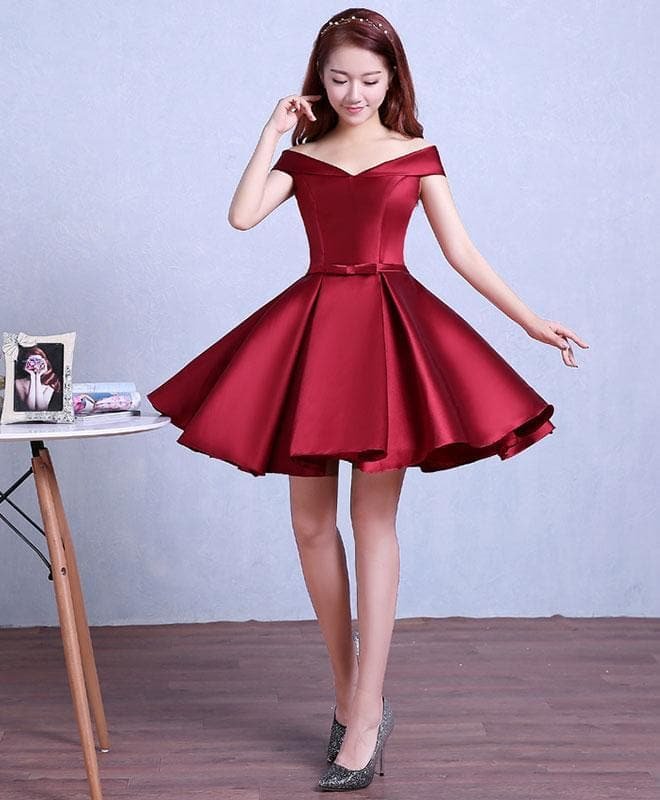 Burgundy Knee Length Prom Dress