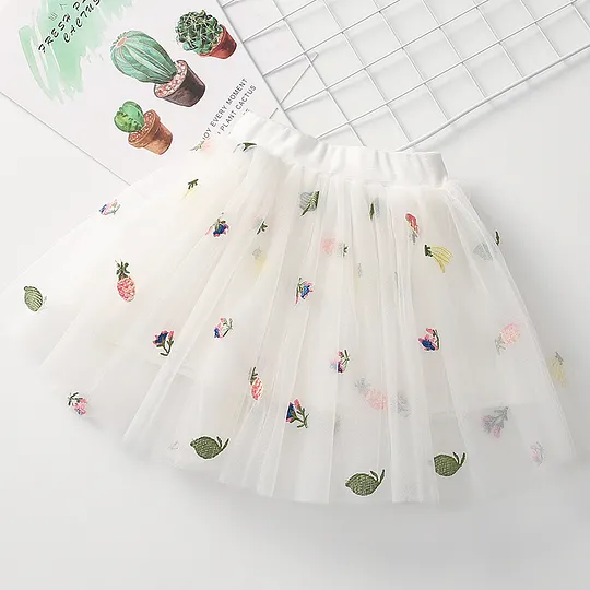 【18M-7Y】Girls' Embroidered Tulle Skirt