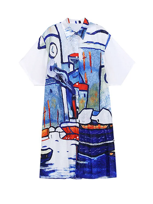 Urban Roomy Multi-Colored Stamped Midi Dress Shirt Dress