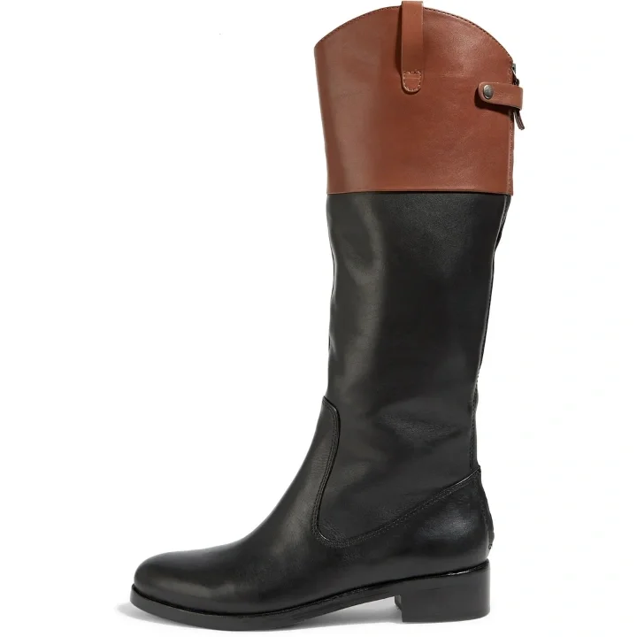Flat Knee High Fashion Boots Brown and Black Stitching Color Vdcoo