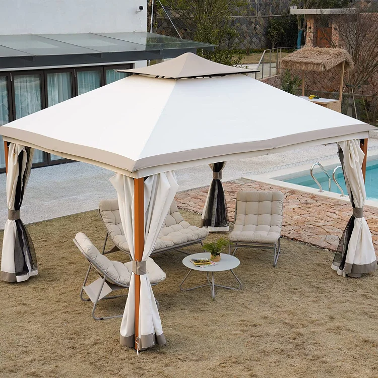 GRAND PATIO 10x13 FT Outdoor Double Vent Soft Top Gazebo with Mosquito Netting and Curtains, 130 Sq Ft of Shade for Backyard and Garden, Beige