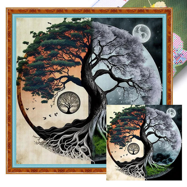 Tai Chi Yin Yang-Tree Of Life (45*45cm) 11CT Stamped Cross Stitch gbfke