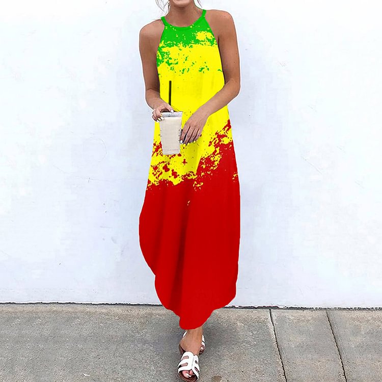 Juneteenth Contrast Print Sleeveless Maxi Dress