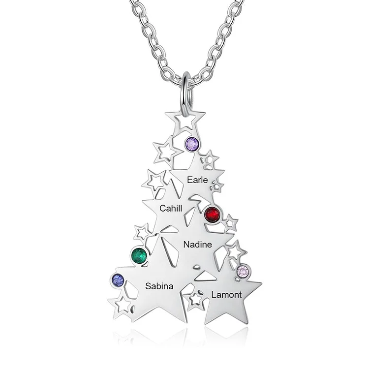 Christmas Name Custom Necklace With 5 Birthstones And Names