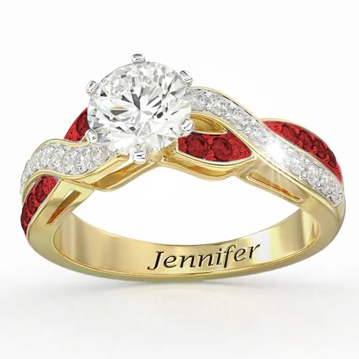 Vangogifts Personalized Birthstone Swirl One Carat Custom Ring Colorful White Valetine Gift for Mom & Girlfriend