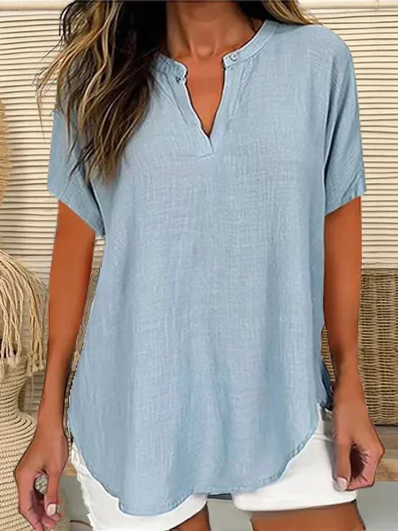 Women's solid color V-neck T-shirt top socialshop