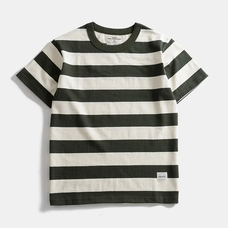 TIMSMEN American Heavy 260g Cotton Wide Stripe Casual Short-sleeved T-shirt