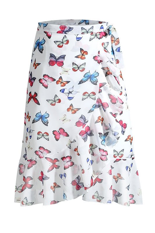 Lace Up Slit Butterfly Floral Chiffon Skirt - Shop Trendy Women's Clothing | LoverChic
