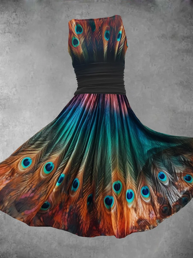 Women's Summer Peacock Art Maxi Dress