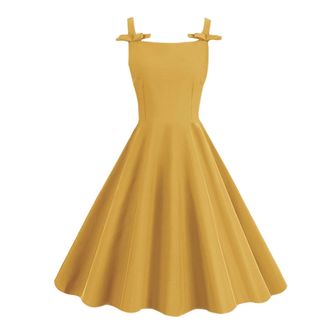 Sleeveless Village Color Bow Hepburn Strappy New Dress