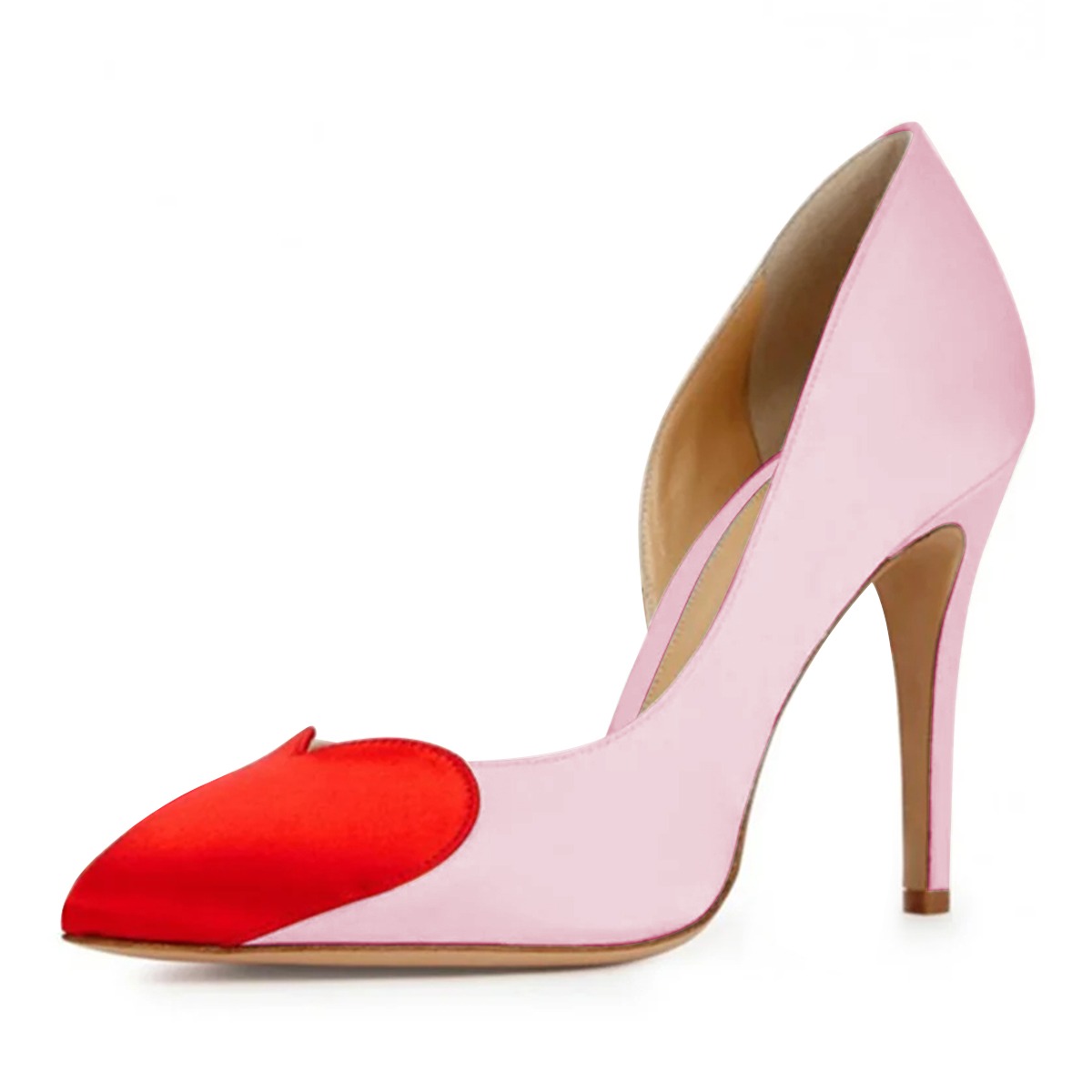 Pointed Toe Stiletto High Heels Heart Patchwork Light Pink Pumps