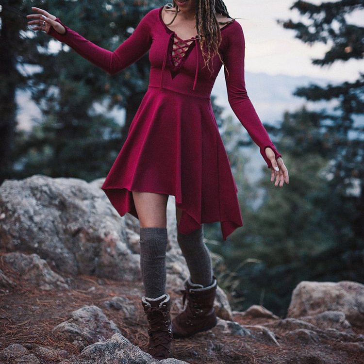 Velvet Lace-Up Pixie Mini Dress