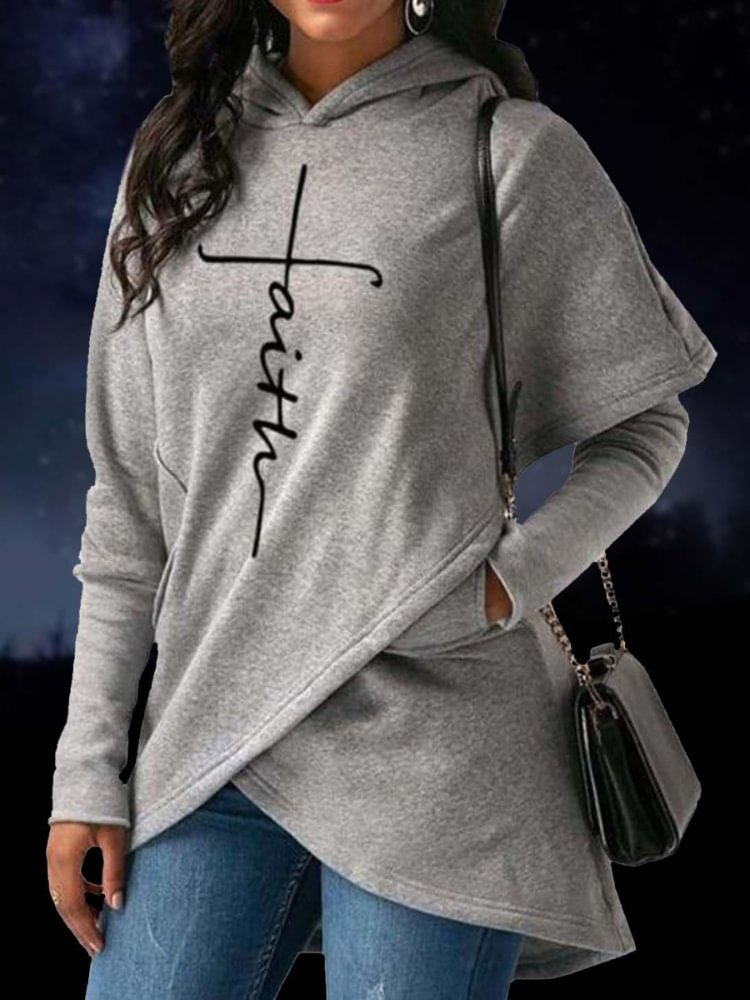 Faith Cross Irregular Bottom Hoodie