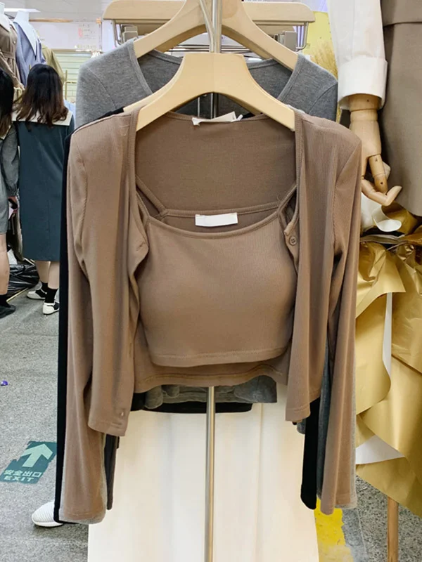 Pure Color Spaghetti-Neck Tanks&Outerwear Sets
