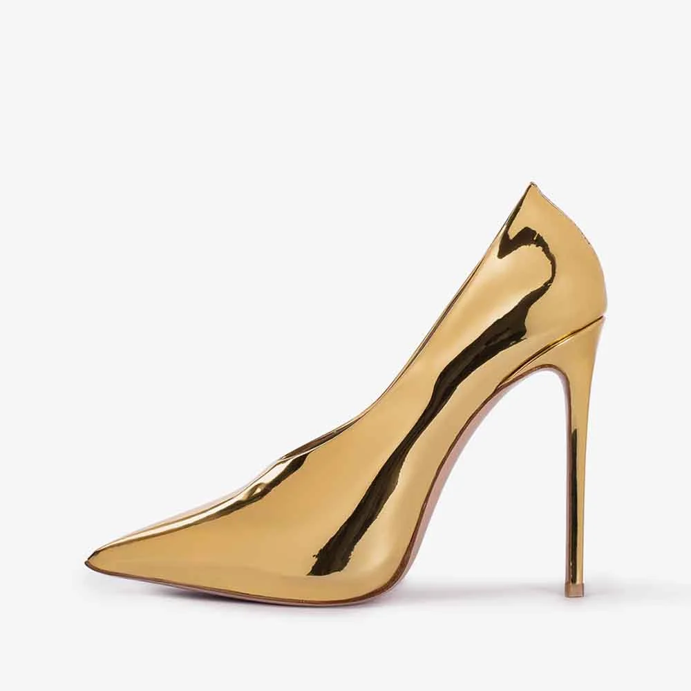 Gold Metallic Stiletto Heels Pointed Toe Pumps for Women Nicepairs