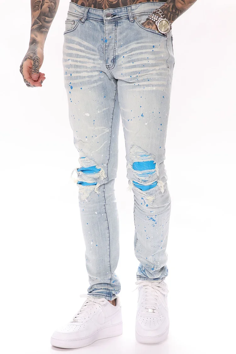 What It Is Paint Splatter Skinny Jeans - Light Wash