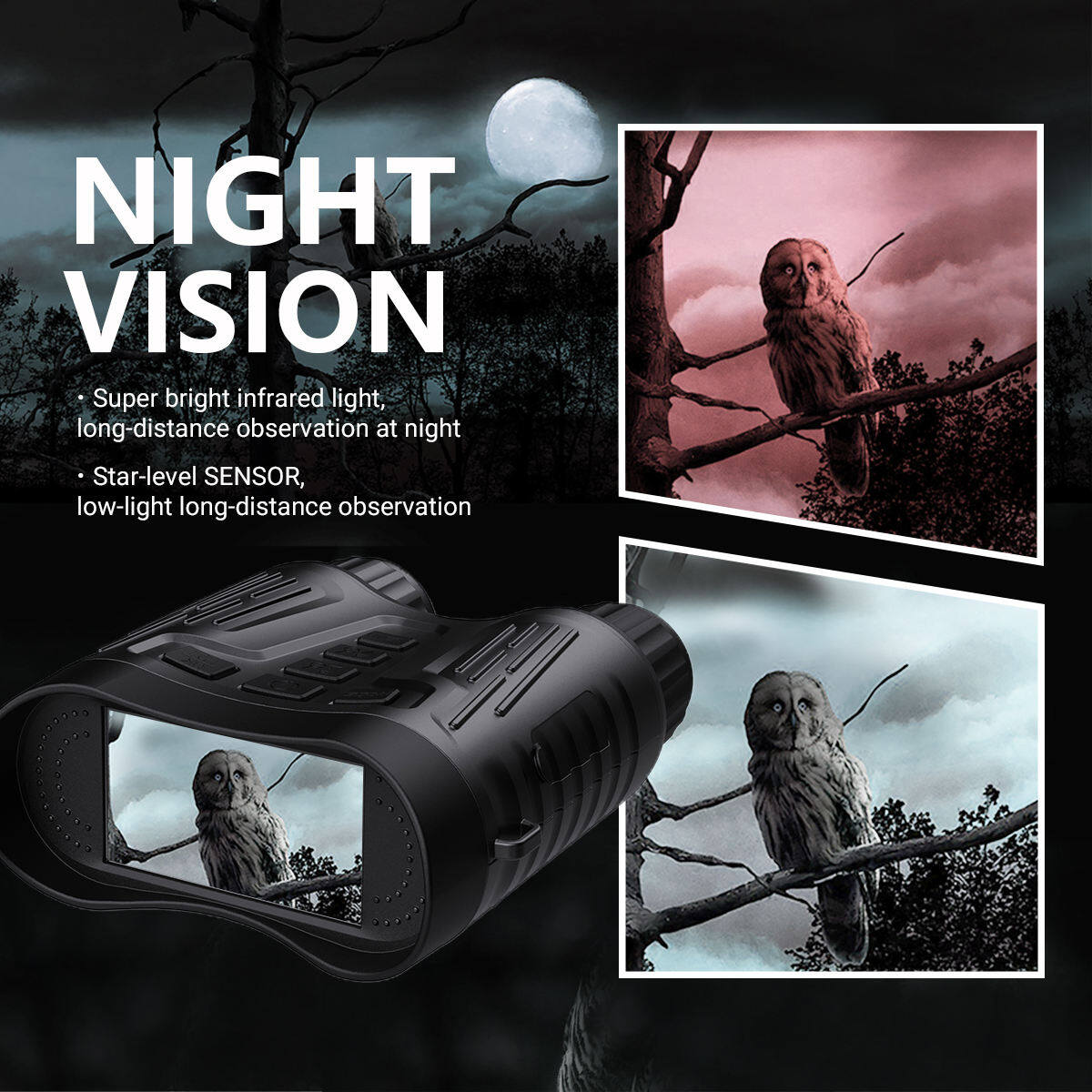 BekinTek 4K Night Vision Binoculars Rechargeable Digital Telescope Infrared Night View Goggles Full Dark Observing Starlight Sensor 7x IR 8x Zoom 3.2 Inches HD Screen 4K Video 36M Photo 4 Color Effect Support 360P ENV 7
