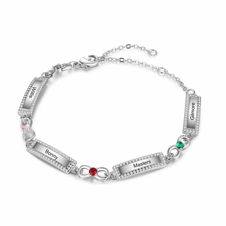 Personalized Infinite Bar Bracelet Custom 4 Names & Birthstones Bracelet for Her