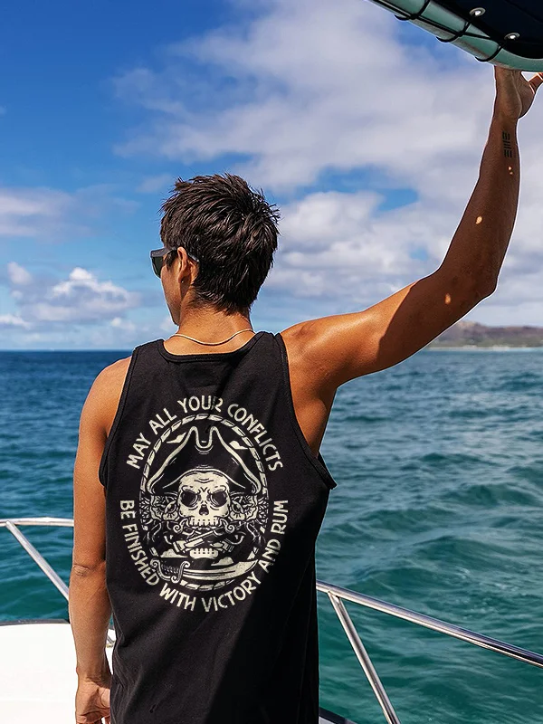 May All Your Conflicts Be Finished With Victory And Rum Skull Printed Men's Tank