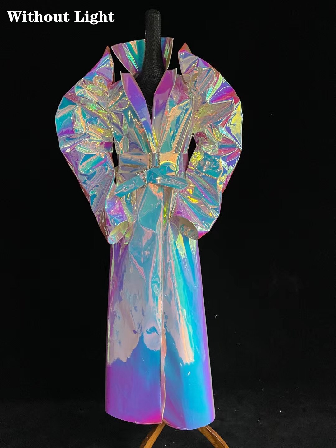 Puff Sleeve Laser Reflective Coat Nightclub Dress Stage Costume Women Singer Bar Concert Glitter Long Overcoat Performance Cloak