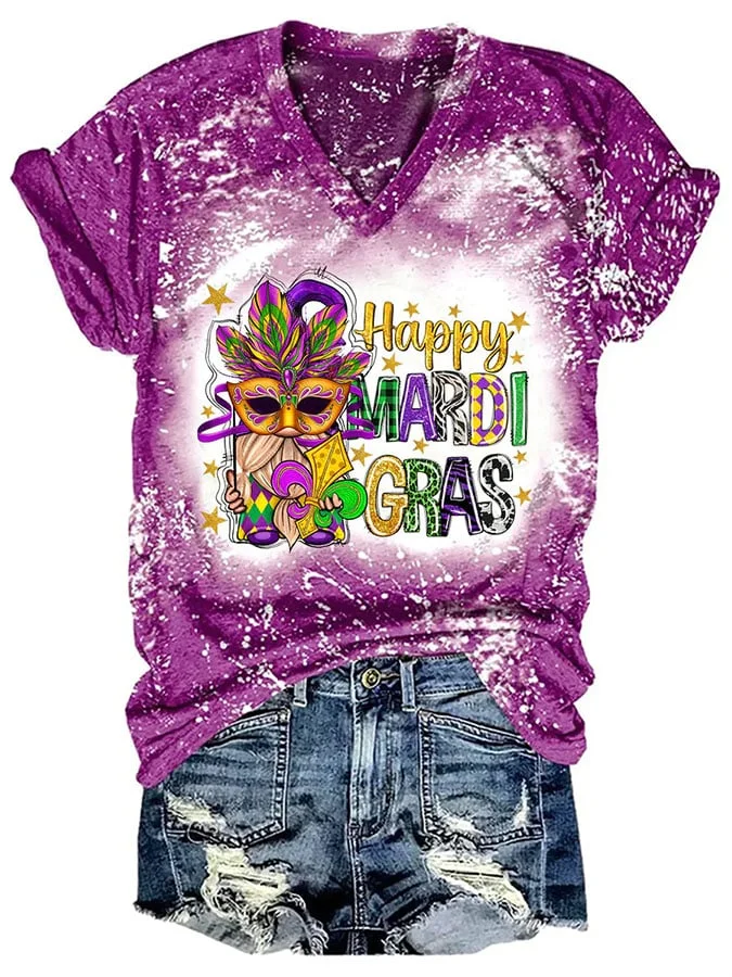 Women's Mardi Gras Casual Printed Short Sleeve T-Shirt socialshop