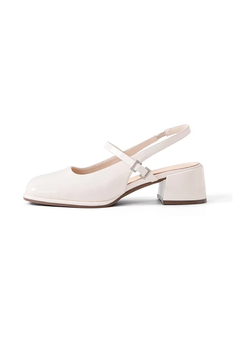 1950s Beige Daily Patent Leather Slingback Sandals