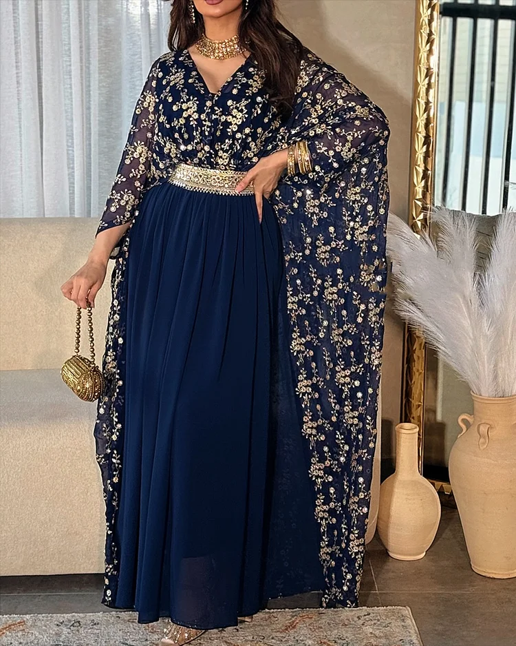 Women's V-neck Embroidered Dress