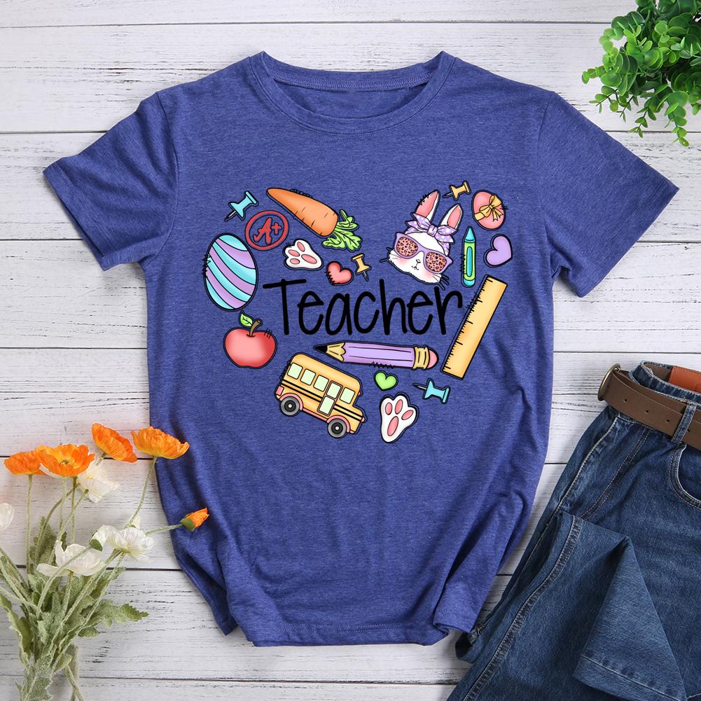 Teacher Happy Easter Round Neck T-shirt-0025476-Guru-buzz