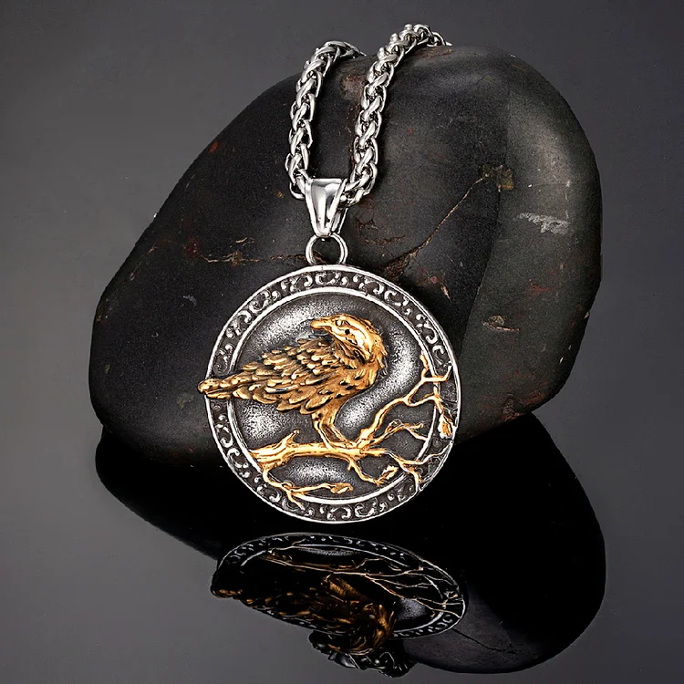 Viking Embossed Crow Necklace
