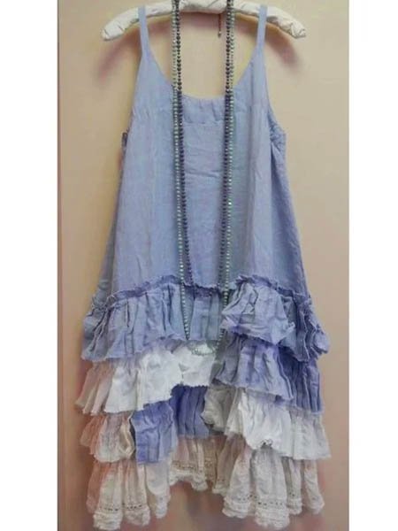 zolucky Blue Shift Sleeveless Round Neck Weaving Dress