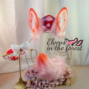 pornhint Pornhint Pink Nurse Rabbit Tail Rabbit Ears and Collar - COSPLAY - Butt Plug - Handmade Animal Ears - Fox Ears Tail - Christmas Gift-Lolita-Butt Plug