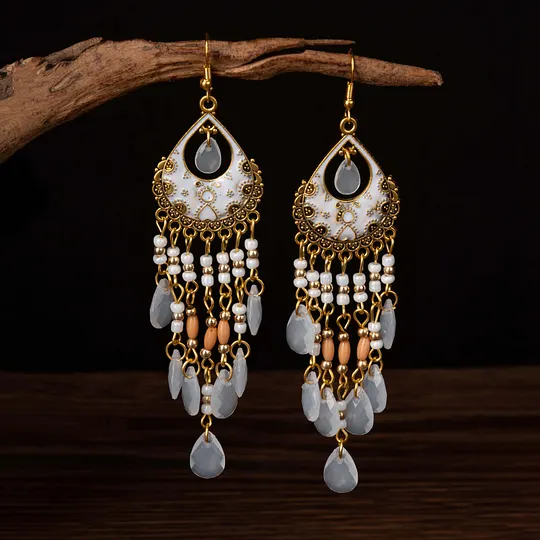 National wind crystal tassel earrings Bohemian temperament earrings retro long shawl accessories a generation of hair women