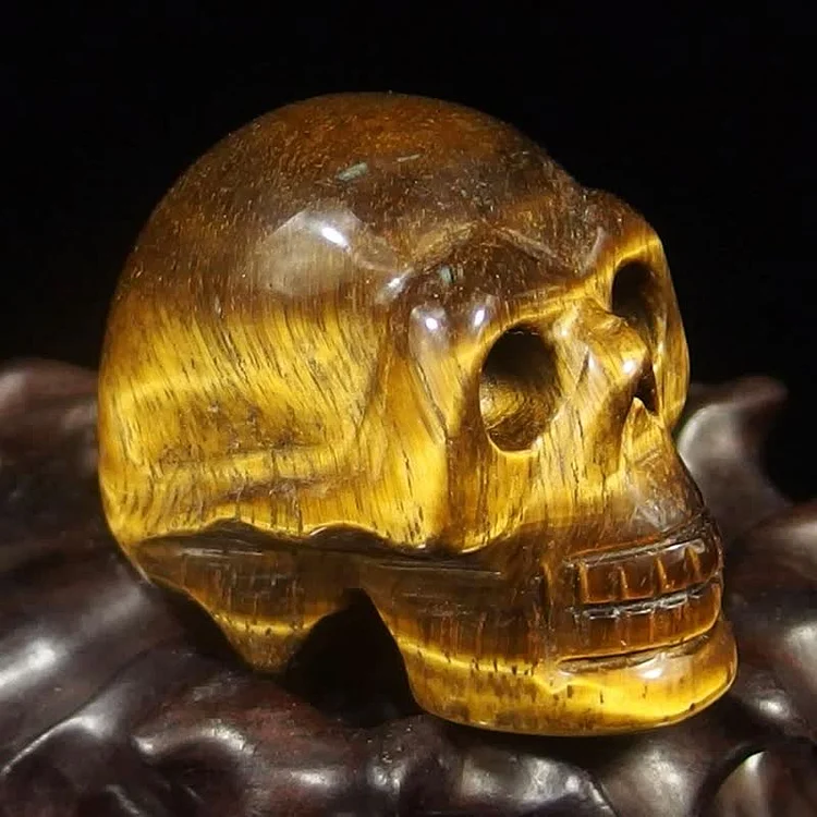 Natural Crystal Skull Halloween Decoration-Tiger Eye
