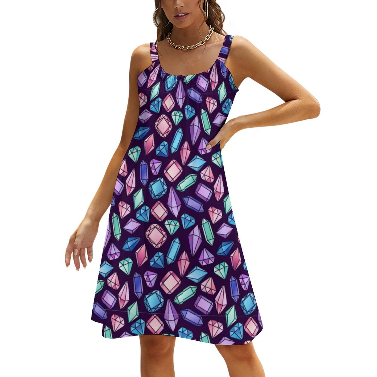Gemstone Pretty Jewels Shimmery Chic Pink Gems Summer Hawaiian Beach Dresses Casual Sling Sleeveless Printed Knee Length Dress Pink-M Gemstone Pretty Jewels Shimmery Chic Pink Gems Summer Hawaiian Beach Dresses Casual Sling Sleeveless Printed Knee Length Dress Pink-M