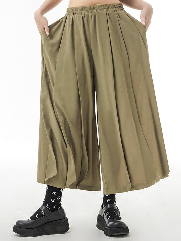Simple Solid Color Elasticity Waisted Wide Leg Pants main image 0
