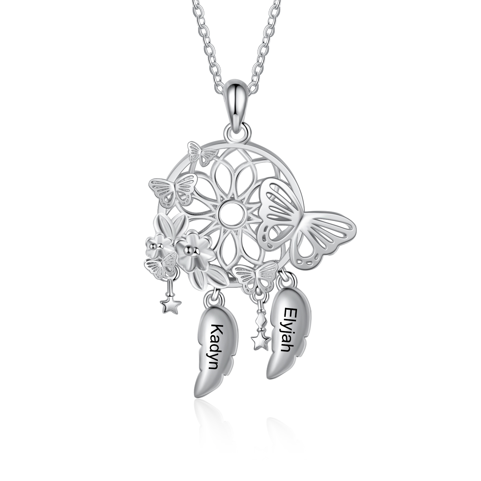 Dream Catcher Necklace Custom 2 Names 3D Butterflies Necklace for Her