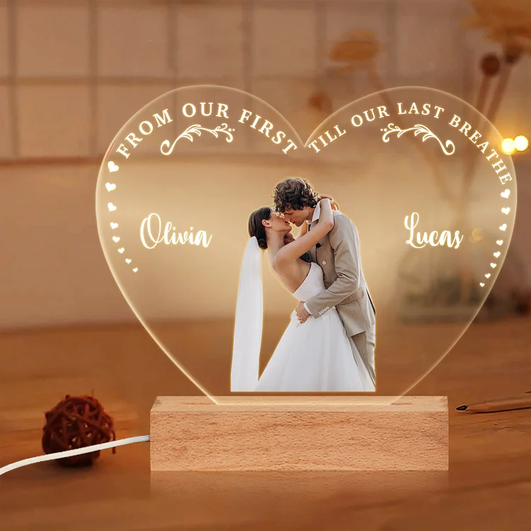 Personalized Couple Acrylic Night Light Customized 2 Names & Photo LED Lamp Heart Romantic Gifts
