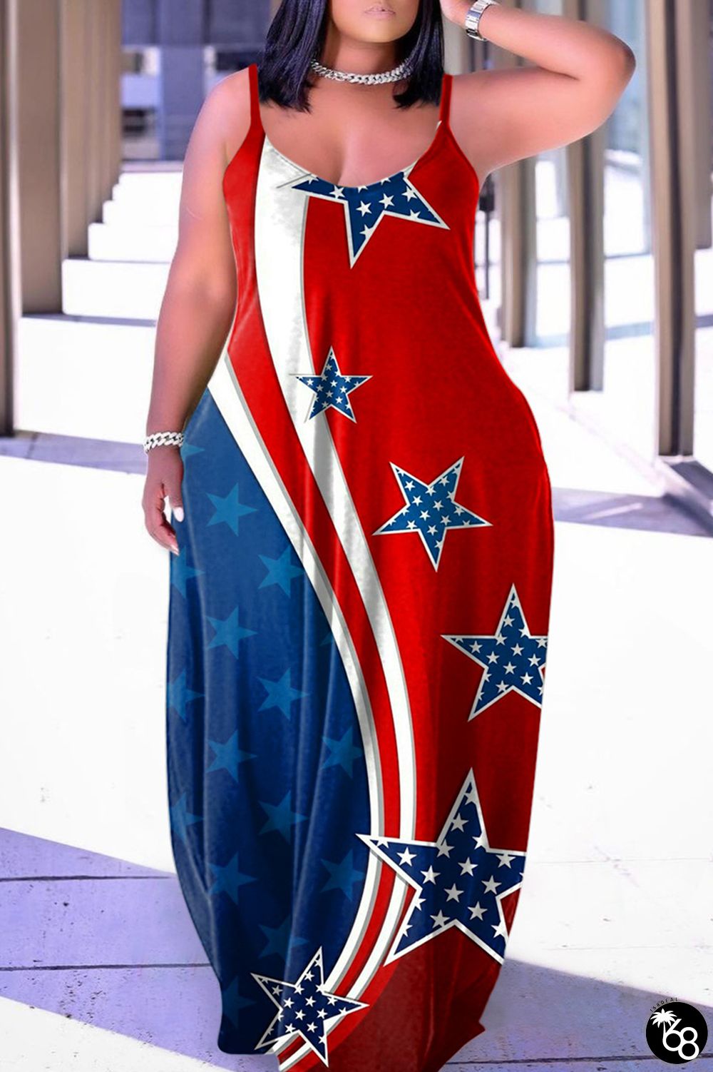 Red Sexy Casual Print Backless Spaghetti Strap Long Dress Dresses | 168DEAL