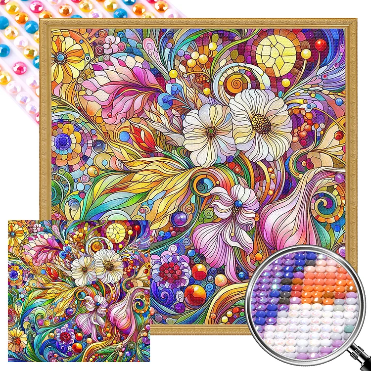 Colorful Flowers 40*40CM (Canvas) Full AB Round Drill Diamond Painting gbfke