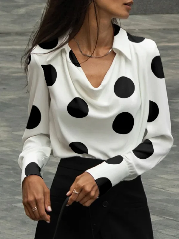 Office Long Sleeves Polka Dot Heaps Collar Blouses&Shirts Tops