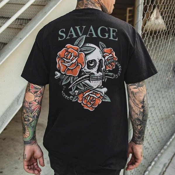 Savage Skull Print Basic Men’s T-shirt