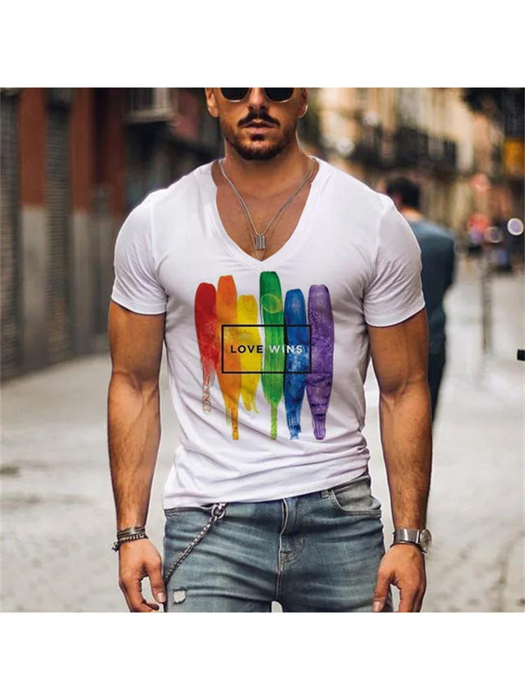 Rainbow Love Wins Casual V Neck T Shirt