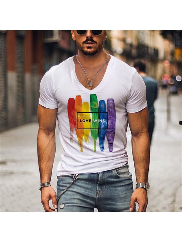Rainbow Love Wins Casual V Neck T Shirt
