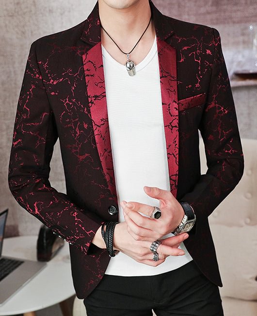 Elegant Plain Marble print Lapel Collar One Button Blazer