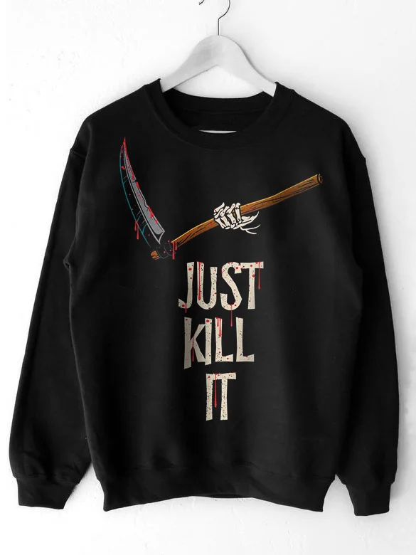 Men's Halloween Bloody Sickle Just Kill It Print Sweatshirt