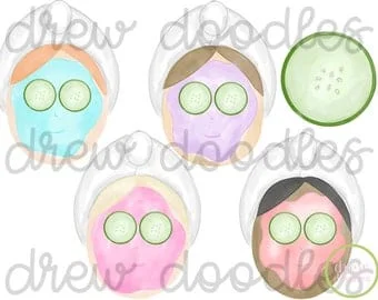 pornhint Pornhint Watercolor Spa Girls with Face Masks Digital Clip Art Set- Instant Download